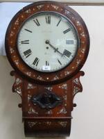 A 19thC rosewood and mother of pearl inlaid drop dial double fusee wall clock