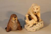 An Aynsley Polar Bear group and a figure of a Walrus