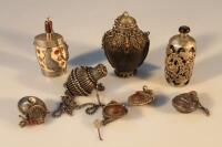 Eight metal and part metal Chinese snuff bottles.