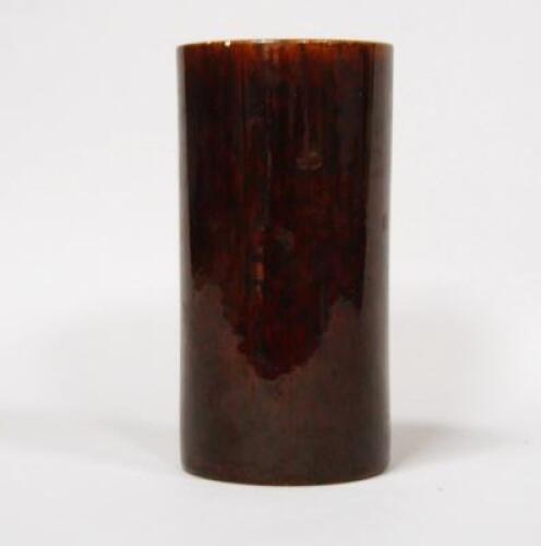 A Tiffany & Co brown glazed cylinder vase