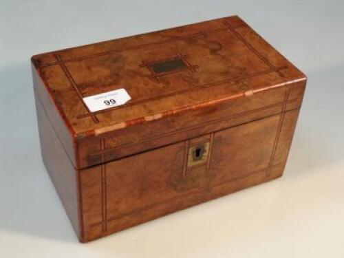 A Victorian inlaid walnut two-section tea caddy.