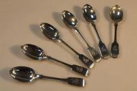 A set of six Victorian silver fiddle pattern teaspoons