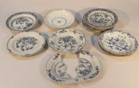 A quantity of Chinese late 18thC blue and white dishes (AF)