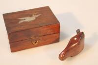 A 19thC treen snuff box in the form of a horses head