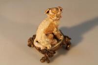 A Japanese Satsuma Dog of Fo on gilt metal plinth