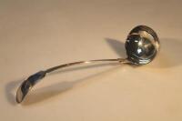 A Victorian silver fiddle and thread pattern soup ladle