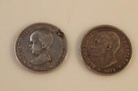 Spain: two silver 5 pesetas