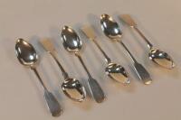 A matched set of six Victorian fiddle pattern dessert spoons