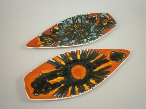 Two similar boat shaped Poole pottery Delphis Ware plates