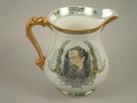 A Burleigh Ware lustre jug decorated with a scene of Tony Weller and Charles Dickens