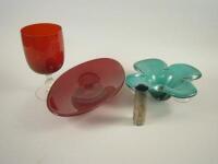 Four items of coloured art glass