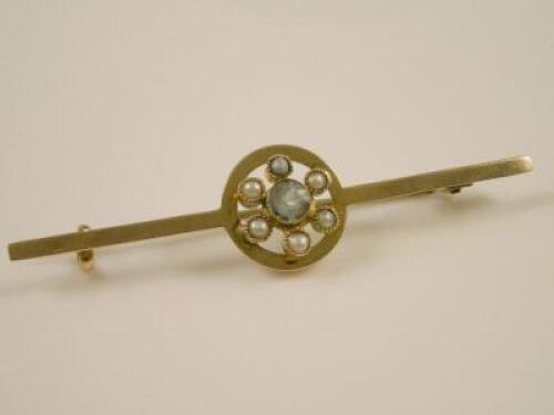 A seed pearl and paste set bar brooch