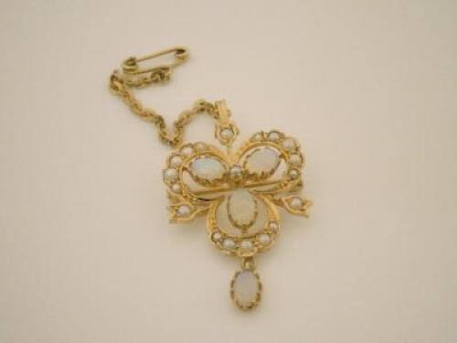 A 9ct gold opal and seed pearl set brooch/pendant