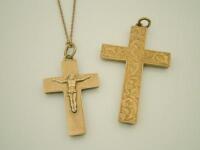 Two 9ct gold crucifix pendants