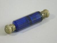 A Victorian Bristol Blue glass and gilt metal mounted double ended scent bottle