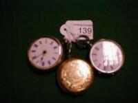 Two ladies silver open faced pocket watches with enamel faces together