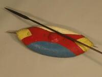 Tribal Art. A Zulu type Assegai and a brightly coloured shield.