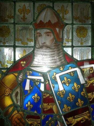 Henry Hughes (1822-1883). A stained glass window panel depicting Edward 'The Black Prince'