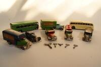 A small collection of Minic by Tri-ang vehicles and a Mettoy coach