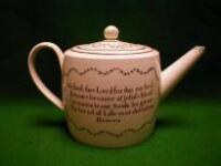 A Leeds creamware barrel-shape teapot