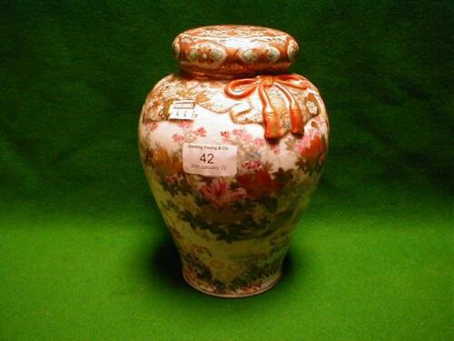 A Meiji period Japanese Satsuma baluster Jar with lining lid and cover