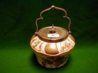 A Doulton Burselm biscuit jar with plated swing handle and cover