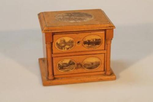 A Mauchline ware miniature chest of drawers