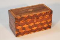 A 19thC parquetry inlaid tea caddy