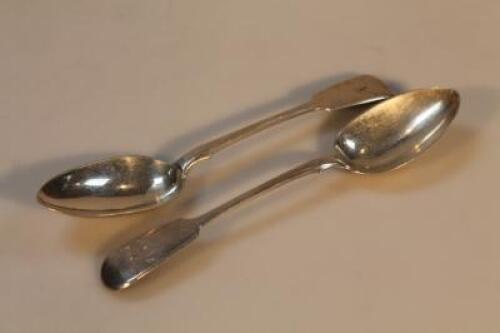 A pair of Victorian silver fiddle pattern dessert spoons