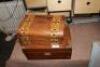 Tunbridge ware small jewellery box and a 19thC mahogany writing box. (AF).