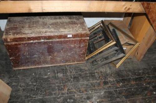 A 19thC pine tool box and contents