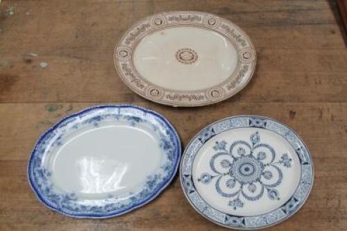 Three late 19thC transfer printed meat plates