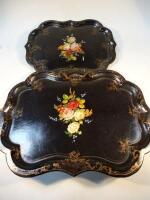 Two Victorian floral painted and gilt paper mache serving trays