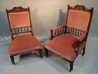 Two late Victorian upholstered easy chairs