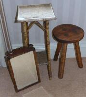 A bamboo stand with a stool and a mirror. (3).