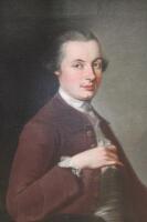 18thC English School. Half length portrait of a gentleman in a brown coat