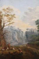 18thC Continental School. A pair of Italianate landscapes with figures and cattle