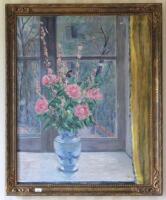 ARR* Thalia Wescott Malcom. Study of flowers in a vase on a window sill