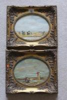 English School. A pair of beach scenes with figures