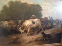 British School. Cattle with drover and dog