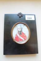 A 19thC portrait miniature of a gentleman in a red army tunic