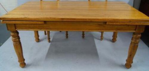 A elm and pitch pine extending dining table