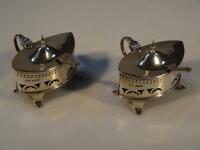 A pair of Edward VII silver navette shaped mustards