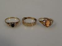 Three 9ct gold dress rings