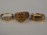 Three 9ct gold gentleman's rings