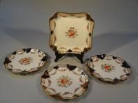 Five Wedgwood gilt and transfer printed shaped dishes