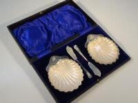 A George V pair of silver shell dishes