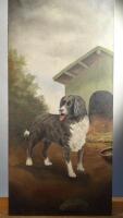 Anonymous (19thC Naive School) Portrait of a dog near a kennel