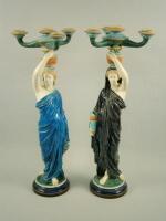 Two similar late 19th century Royal Worcester Majolica candelabra