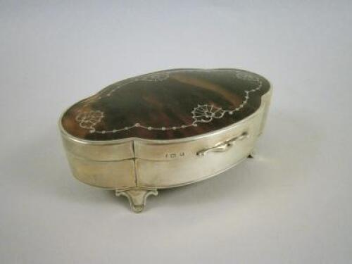 A silver and tortoise-shell jewellery box